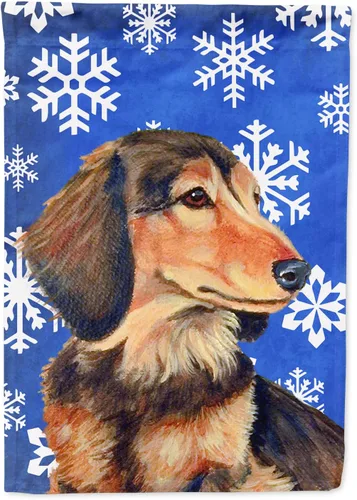 Vista 134 de Caroline's Treasures SC9374GF Bulldog English Snow flakes Holiday Garden Flag Buzón Bandera decorativa para patio exterior, patio, obras de arte