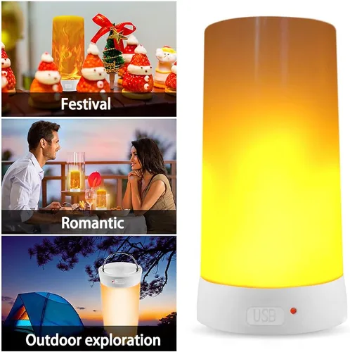 Vista 3 de 4 luces LED con efecto de llama, recargable por USB, 4 modos de luz parpadeante con temporizador remoto, efecto de detección de gravedad, base