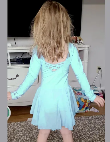 Vista 6 de Zaclotre Vestido clásico de baile de manga larga para niña, leotardo con falda de ballet