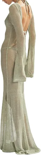 Vista 4 de Vestido largo de punto de ganchillo para mujer, vestido largo ajustado de manga larga sin espalda
