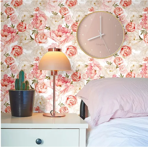 Vista 2 de Blooming Wall PS040 - Papel pintado autoadhesivo autoadhesivo de peonía fresca y rosa extraíble para despegar y pegar