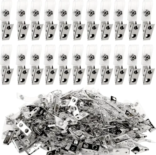 Vista 12 de Happy Trees 50 unidades de clips de metal para insignias con correas de PVC transparente, clip de soporte de identificación para portainsignias