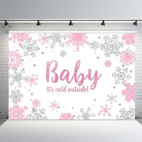 Vista 8 de MEHOFOND Fondo de fotos de baby shower de invierno para niña, accesorios de fondo de copos de nieve morados y plateados, decoración de fiesta