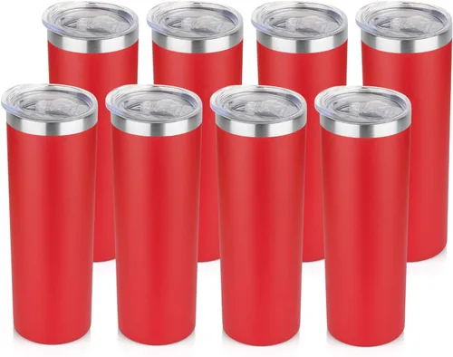 Vista 22 de HASLE OUTFITTERS Juego de vasos delgados de 20 onzas a granel, vasos delgados aislados de acero inoxidable con tapas, tazas de café reutilizables