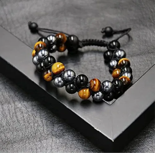 Vista 6 de Treatment Crystal Tiger Eye Black Obsidian Hematite 8 Mm Stone Beads Good Luck Triple Protection Bracelet For Men Ladies