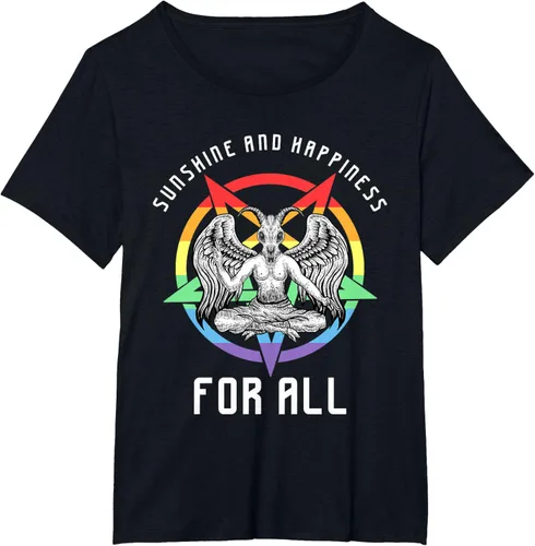 Vista 27 de Funny Sunshine and Happiness for All LGBT Gay Pride Baphomet Camiseta Negro