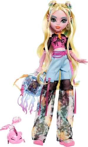 Vista 15 de Muñeca Monster High, Abbey Bominable Yeti de moda con mamífero mamut mascota y accesorios temáticos Muñeca Yeti en ropa morada peluda con mamut