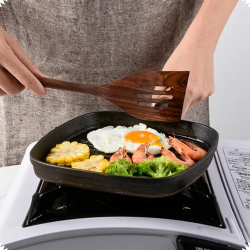 Vista 3 de Utensilios de cocina de madera de nogal negro, 5 piezas, cucharas de mango largo de 14 pulgadas, juego de manualidades