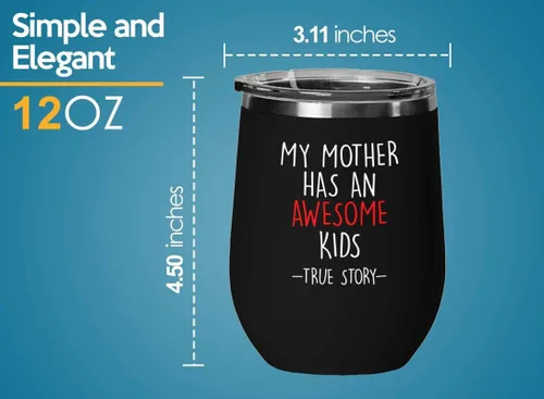 Vista 4 de Vaso de vino Mother Black Edition de 12 onzas – Daughter True Story – Family Squad Fam Thank You Gift Hermanos Padres Abuelos Divertido sobrino Madre
