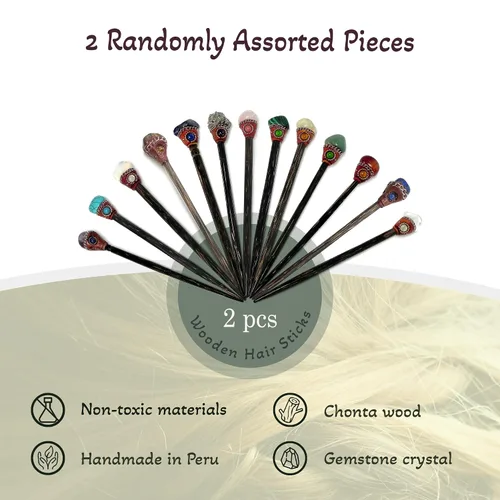 Vista 2 de Mia Jewel Shop - Varillas de madera con piedras preciosas curativas naturales surtidas – Palillos para el cabello hechos a mano para mujeres
