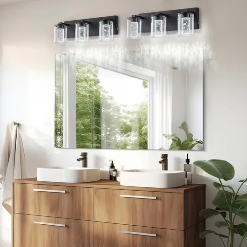 Vista 9 de SineRise Lámpara de tocador negra (3 luces, 17 pulgadas), (3000 K/4000 K/6000 K, regulable), lámpara LED de baño con protección ocular, moderna Negro