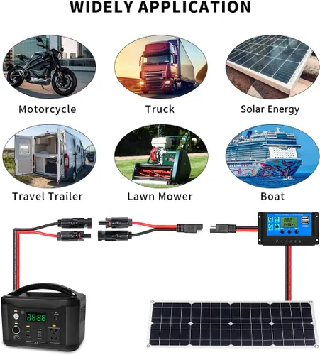 Vista 5 de Ansoufien Conectores de panel solar a adaptador SAE, cable de extensión de panel solar de 5 pies, cable de 10 AWG con adaptador de polaridad SAE