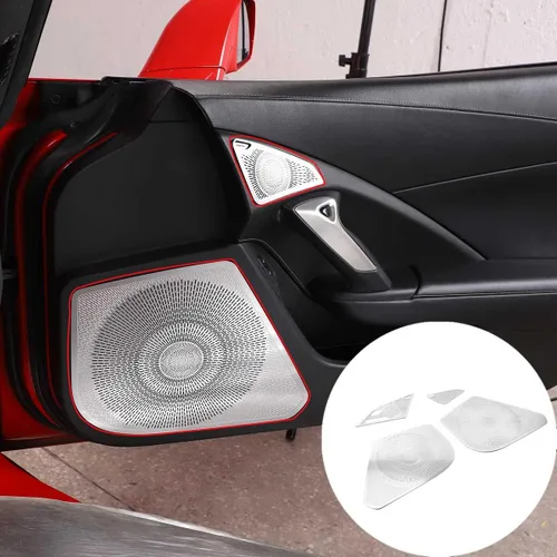 Vista 2 de TINKI Cubierta de acero inoxidable para altavoz de puerta de automóvil compatible con Chevrolet Corvette C7 2014 2015 2016 2017 2018 2019 Accesorios