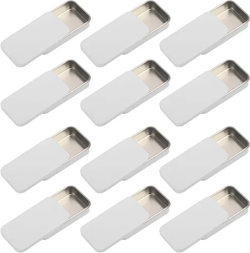 Vista 5 de GENHAKON 50 recipientes de lata de 2.36 x 1.3 x 0.43 pulgadas, caja de lata rectangular de metal con tapa deslizante para artículos pequeños, como