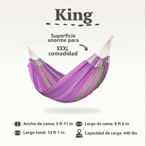 Vista 6 de LA SIESTA Flora Blossom - Hamaca clásica familiar de algodón orgánico, tamaño King