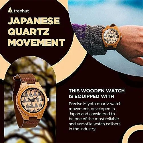 Vista 2 de Treehut Reloj de madera para hombre con cierre ajustable de acero inoxidable de tres pliegues, movimiento de cuarzo japonés, elegante reloj
