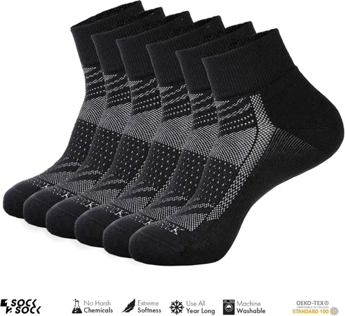 Vista 2 de 1SOCK2SOCK Paquete de 6 calcetines deportivos de algodón para hombres y mujeres, de algodón, corte bajo, calcetines para correr Negro