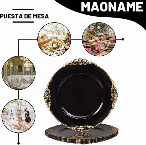 Vista 7 de MAONAME Juego de 6 platos de carga negros para platos llanos