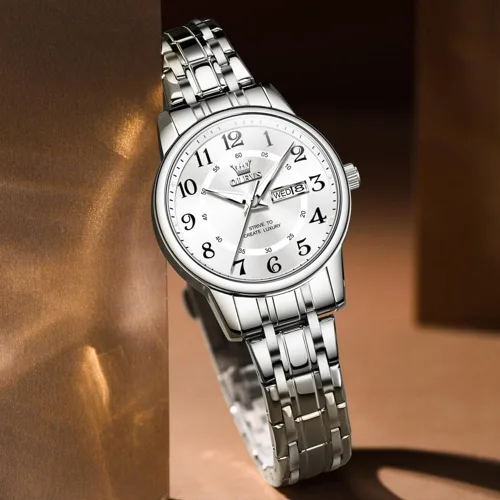 Vista 9 de OLEVS Reloj de acero inoxidable para mujer, reloj de vestir para mujer, con fecha, a la moda, para negocios, impermeable, analógico, de cuarzo