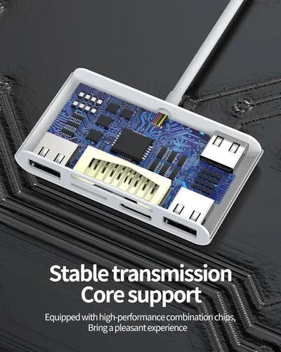 Vista 7 de Adaptador de cargador de lector de tarjetas micro SD Lightning a USB 6 en 1 para iPhone 13 14 Pro Max para iPad Dongle para Apple MFI certificado