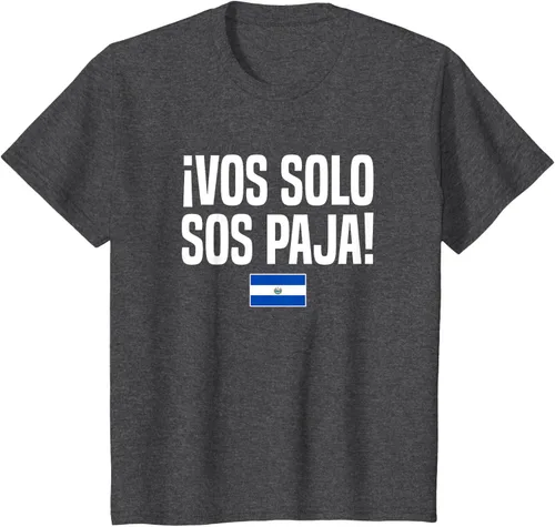 Vista 36 de Camiseta Vos Solo Sos Paja Salvadoran Slang Bandera de El Salvador, Negro