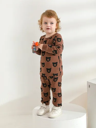 Vista 4 de Ropa de bebé niño niño manga larga con estampado de oso + pantalones deportivos
