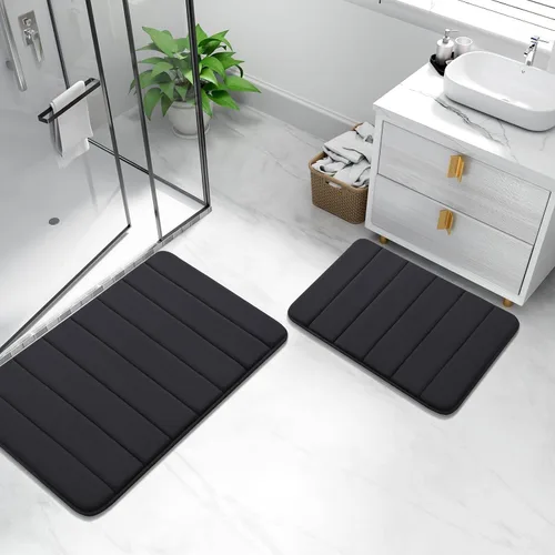 Vista 2 de Buganda Juego de 2 alfombras y tapetes de baño de espuma viscoelástica, lavables a máquina, suaves, antideslizantes, absorbentes, para baño, ducha