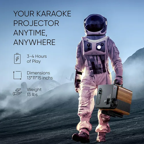 Vista 7 de MASINGO Máquina de karaoke portátil 4 en 1 con proyector inteligente de 1080p con WiFi, altavoz y 2 micrófonos inalámbricos. Sistema Android