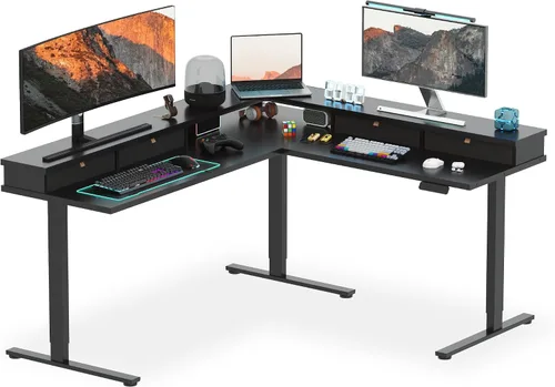 Vista 13 de SANODESK - Escritorio de pie en forma de L, altura ajustable, escritorio de esquina eléctrico, mesa de computadora ajustable de 63 x 48 pulgadas