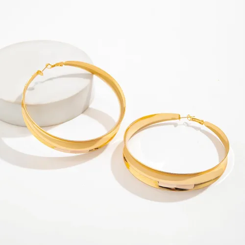 Vista 5 de Aretes de Aro Gruesos de Oro para Mujeres Exagerados Grandes Anchos Post Gruesos Aretes de Aro Minimalistas Pulidos 80MM Aretes de Declaración