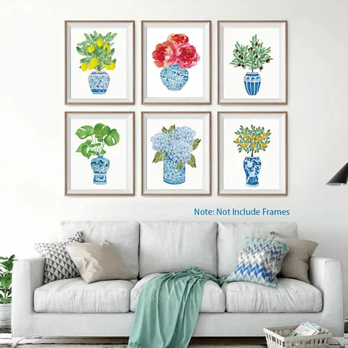 Vista 2 de Chinoiserie - Lienzo decorativo para pared, diseño de florero de porcelana azul y blanco chino (8 x 10 x 6 unidades, sin marco), impresión artística