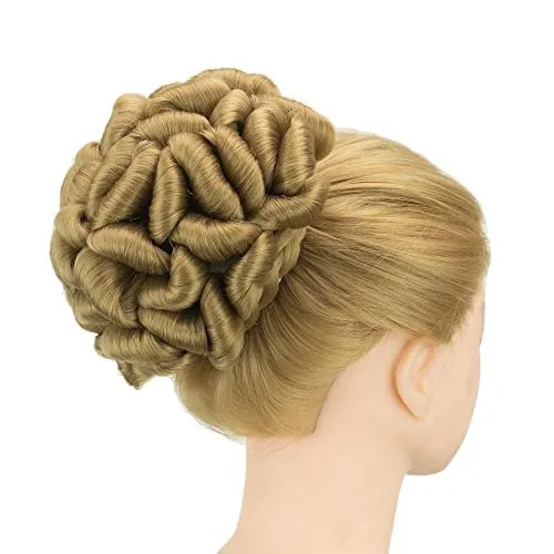 Vista 2 de IMISSU Tamaño grande trenzado desordenado peinado peinado coletero chignon bailarina cubierta de pelo dona moños peluca updo para fiesta (rubio 613)