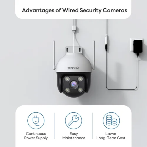 Vista 5 de Tenda Cámara de seguridad Wi-Fi 2K QHD para exteriores, enchufe de 4MP, cobertura completa de 360°, visión nocturna a color, detección de movimiento