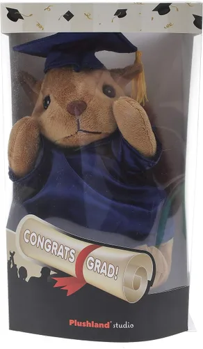 Vista 2 de Plushland Juguetes de peluche de ardilla, regalos para el día de graduación, texto personalizado, nombre o logotipo de tu escuela en el vestido, lo