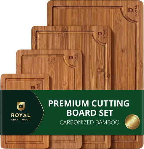 Vista 10 de ROYAL CRAFT WOOD Tabla de cortar de madera, tablas de cortar de bambú con ranura para jugo, tabla de cortar de cocina para carne, queso y verduras