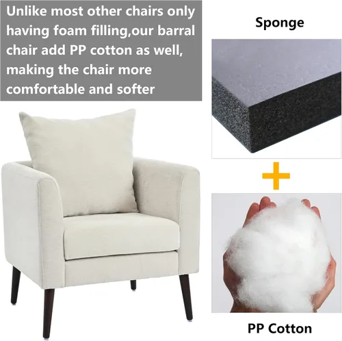 Vista 4 de Setawix Silla decorativa de barril, sillón tapizado de chenilla, silla redonda moderna de mediados de siglo, cómoda silla con brazo de barril