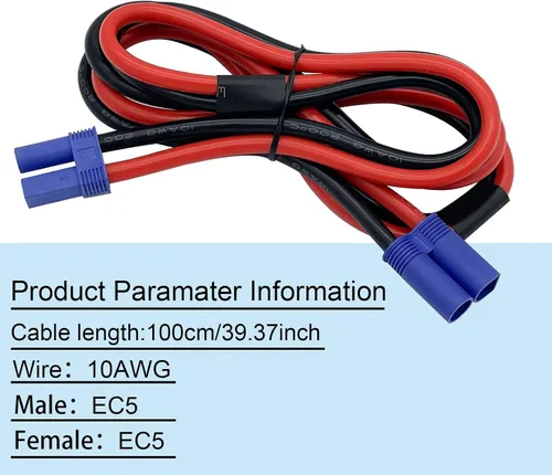 Vista 3 de EC5 conector macho a EC5 hembra Cable de extensión de cable RC Adaptador 10awg para cargador de batería de avión RC (1M/3.3FT)