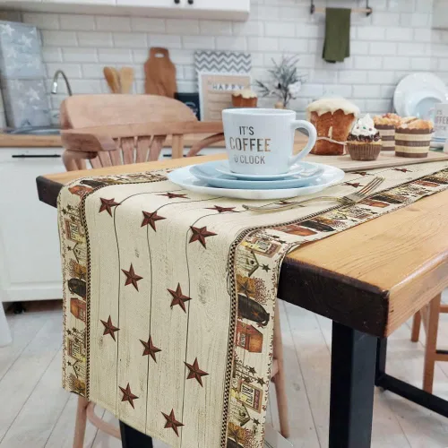 Vista 3 de Camino de mesa rústico y primitivo, camino de mesa con estrellas del oeste de Texas para comedor, cocina, sala de estar, vacaciones y decoración