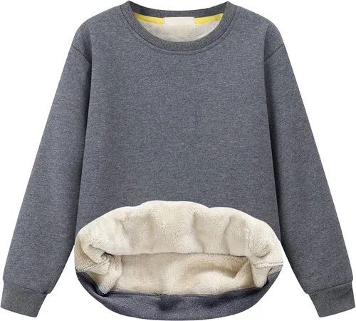 Vista 10 de Gihuo Sudadera unisex de invierno para niños y niñas, con forro de sherpa, cuello redondo, sudadera de forro polar casual para otoño Negro