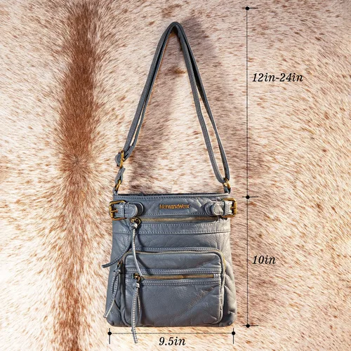 Vista 3 de Montana West Bolso cruzado para mujer, de piel lavada suave, con múltiples bolsillos