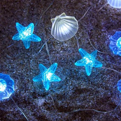 Vista 3 de Luces de vida marina con temática oceánica, cadena de luces de playa y mar, decoración de acuario de playa, tortuga de mar, caballito de mar