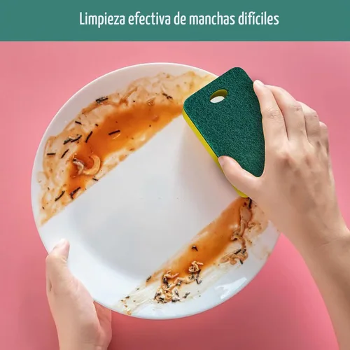 Vista 6 de Paquete de 12 esponjas de cocina resistentes de doble cara, amarillo/verde Limpieza de platos antiarañazos, sin olor, multiusos para ollas