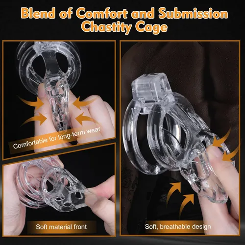 Vista 2 de Dispositivos de Jaula de Castidad Masculina - Jaula de Pene de Silicona Suave y Ligera para Hombre, Cintura de Castidad Transparente con Candado