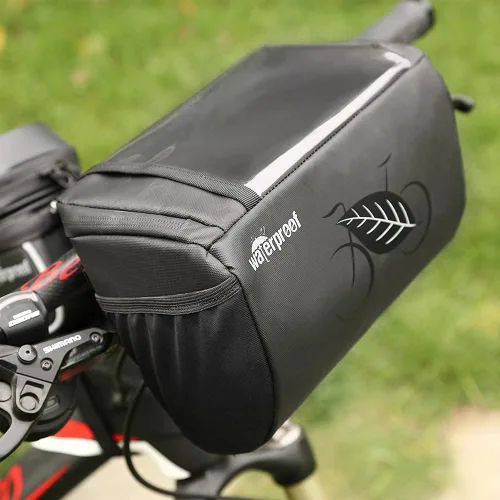 Vista 7 de WOTOW Bolsa de Manillar Impermeable para Bicicleta, Bolsa de Cesta Frontal con Soporte para Teléfono de Pantalla Táctil, Bolsa de Almacenamiento