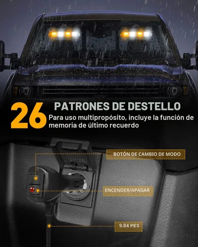 Vista 4 de HLauto 2002L Luces estroboscópicas de emergencia para salpicadero: luces de seguridad ámbar, luces de advertencia intermitentes para parabrisas