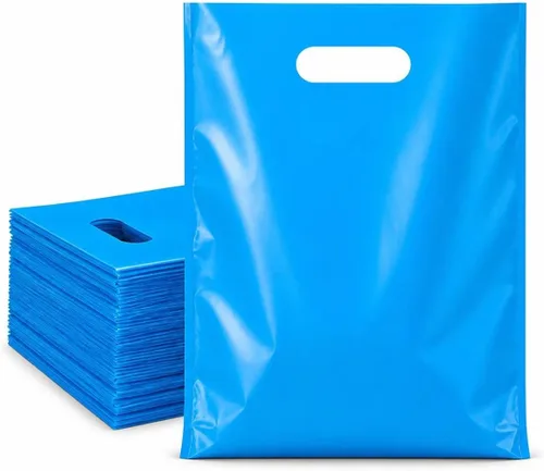 Vista 7 de ysmile Pequeña bolsa de compras de plástico negro para pequeñas empresas Bolsa de mercancía de plástico con asa Poli troquelado para venta al por