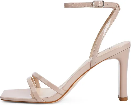 Vista 2 de Modatope Sandalias para mujer con punta abierta y tacón alto grueso, con tiras y correa en el tobillo, zapatos cómodos de vestir para fiestas