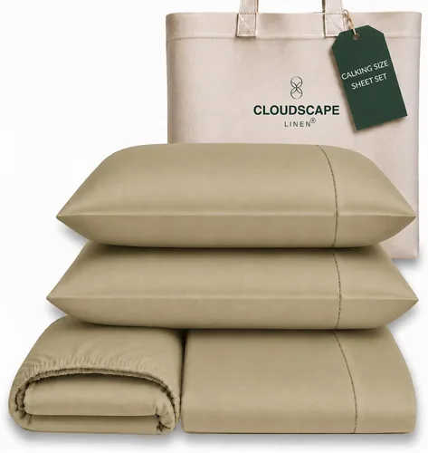 Vista 43 de Cloud Scape Linen - Juego de sábanas de algodón egipcio de doble capa, tamaño individual, tejido de satén de fibra larga, juego de 3 piezas, ropa
