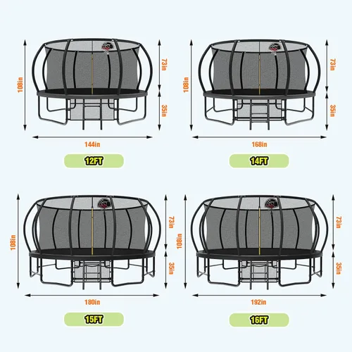 Vista 7 de Lyromix 12 14 15 16 pies, camas elásticas al aire libre para niños y adultos, trampolín de calabaza con postes curvos, trampolín recreativo con aro