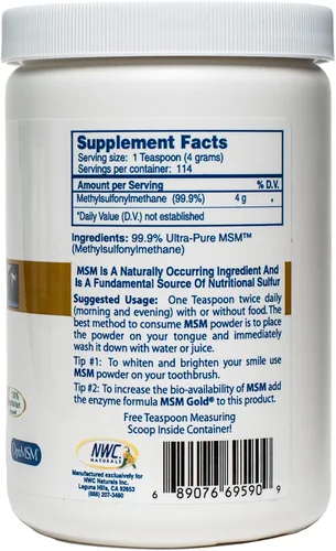 Vista 2 de NWC Naturals Ultra-Pure™ MSM en polvo, tarro de plástico de 1 libra